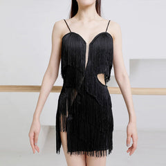 Women's Milk Silk Fabric Tassel Dance Dress Dance Wear Training Performance Dress