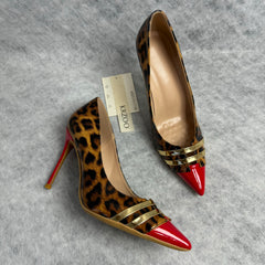 Leopard print patchwork pointed-toe high heels