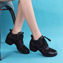 Women's Mesh Lace-up 4cm Heel Dance Sneakers Practice Dance Shoes JazDance