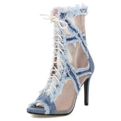 Women's Denim 9.5cm/7cm Rubber Sole Dance Boots Heels Dance Shoes