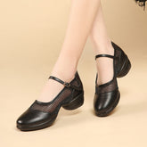 Women's Leather Mesh Lace-up 4cm Heel Dance Sneakers Practice Dance Shoes JazDance
