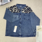 Leopard-printed multi-color denim blazer
