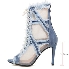 Women's Denim 9.5cm/7cm Rubber Sole Dance Boots Heels Dance Shoes