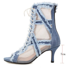Women's Denim 9.5cm/7cm Rubber Sole Dance Boots Heels Dance Shoes