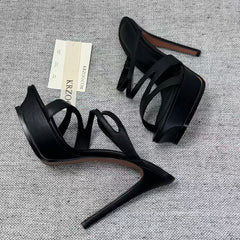 Waterproof platform leather high-heeled shoes