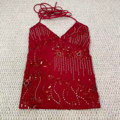 Embroidered figure-hugging tank top