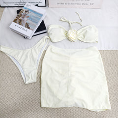 Rose flower halter three-piece swimsuit