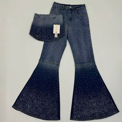 Stitched diamond topless flared jeans set