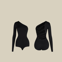 Women's Black One-Shoulder Long Sleeve Dance Wear Bodysuit Leotards