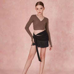 Girls Black Tassel Swing Dance Srts Practice Dancewear