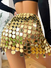 Women Sparkly Sequin Mini Skirt Gold Disco Dress