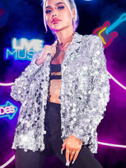 Women's Sequin Tuxedo Jacket - Silver Lapel Blazer