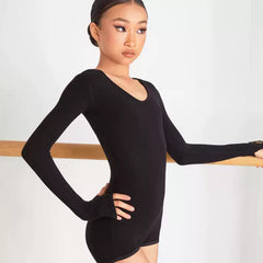Girls Black Long Sleeve Latin Dance Bodysuit Dance Wear