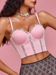 Stylish And Vibrant Sparkling Pink Rhinestone Bra