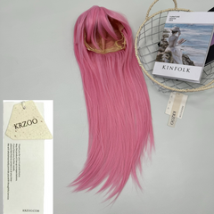 Pink long hair air-pressed fringe wig headgear