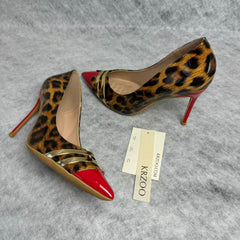 Leopard print patchwork pointed-toe high heels