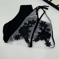 Embroidered rose flower one-piece swimming suit