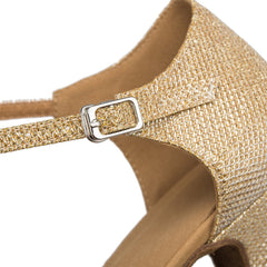 Women's Gold Real Leather Customized Heel Modern Dance Shoes Ballroom Dance Shoes