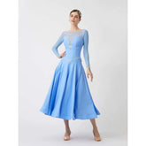 YUN Customisable-Women's Long Sleeve Sky Blue Dance Costume Dress For Ballroom Dancing standard/Smooth Dress
