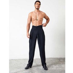 Men's Retro High-Waisted Dance Pants Latin Dance Practice Clothes