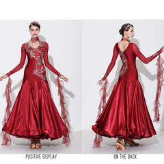 Customisable-Women's Rhinestones Blue Modern WaltDress Ballroom Dance Dress Swing Dress Competition