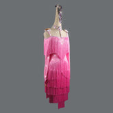 Customisable-Women's Pink Tassel Diamante Dance Dresses Competition Dress Performance Costume