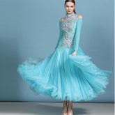 Women's Rhinestones Blue Modern WaltDress Ballroom Dance Dress Swing Dress Competition Dress