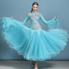 Women's Rhinestones Blue Modern WaltDress Ballroom Dance Dress Swing Dress Competition Dress