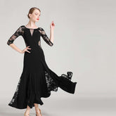 Women's Long Sleeve Lace Modern Dance Dresses Ballroom Dance costume Big Swing Dress