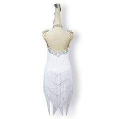 Customisable-Women's White Tassel Latin Dance Dress Professional Dance Stage Performance Wear