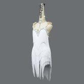 Customisable-Women's White Tassel Latin Dance Dress Professional Dance Stage Performance Wear