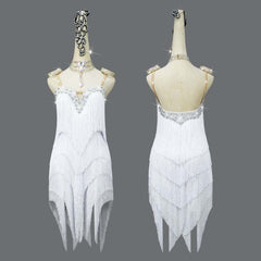 Customisable-Women's White Tassel Latin Dance Dress Professional Dance Stage Performance Wear
