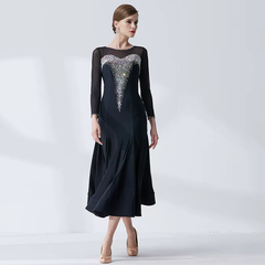 YUN Customisable-Women's Long Sleeve Mesh DiamonDress For Ballroom Dancing standard/Smooth Dress