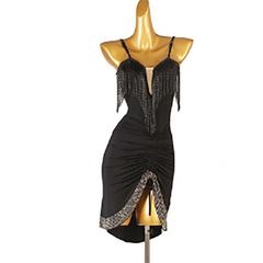Customisable-Women's Sequin Tassel Latin Dance Dress Rumba Dance Practice Dresses Performance Dresses