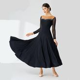YUN Customisable-Women's Long Sleeve Round Neck DiamonWaltModern Ballroom Dance Dress