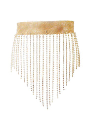 Sparkling Metallic Body Chain Rhinestone Fringe Skirt