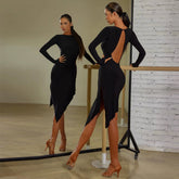 Women's Black Round Neck Long Sleeve Backless Elegant Dance Dress Dance Wear