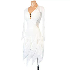 Customisable-Women's White Long Sleeve DanceWear Dance Dress Performance Wear