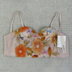 Floral embroidery fishbone corset