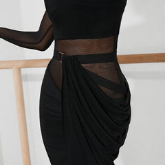 Women's Chinlon Splicing Latin Dance Dress Dance Wear Training Performance Dress