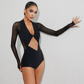 Women's Milk Silk Long Sleeve Bodysuit Practice Dance Wear
