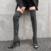 Women's 7cm/9cm Heel Stretch fabric JazShoes Rubber Sole Open Toe Dance Heels Boot