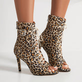 Women's 7.5cm/10cm Heel Rubber Sole Leopard Print Leatherette JazShoes Lace-up Dance Heels Boots