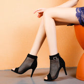 Women's Black 7cm/9cm Slim Heel Rubber Sole JazShoes Dance Heels Boots With Buckle