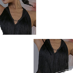 Women's Milk Silk Halter Tassel Latin Dance Dress Training Performance Dress