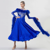 YUN Customisable-Women's Long Sleeve Backless DiamonWaltModern Ballroom Dance Dress Competition Dresses (With Necklace)