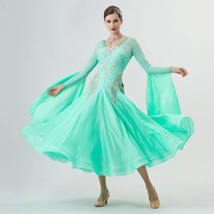 YUN Customisable-Women's Long Sleeve Backless VNeck DiamonDress For Ballroom Dancing Smooth Dress