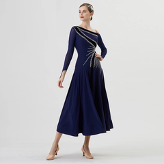 YUN Customisable-Women's Long Sleeve Off Shoulder DiamonDress For Ballroom Dancing standard/Smooth Dress