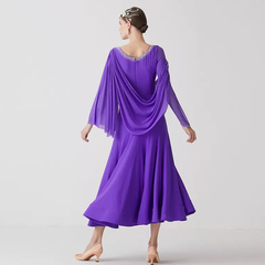 YUN Customisable-Women's Long Sleeve Mesh Round Neck DiamonWaltModern Ballroom Dance Dress Competition Dresses