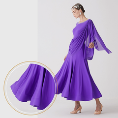 YUN Customisable-Women's Long Sleeve Mesh Round Neck DiamonWaltModern Ballroom Dance Dress Competition Dresses